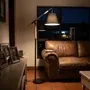 Brightstar Standing Lamp Light Wood And Black Metal And Wood Floor Lamp With Black Fabric Shade