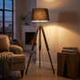 Floor Lamp Triipod Wood Black Black Complete With Shade